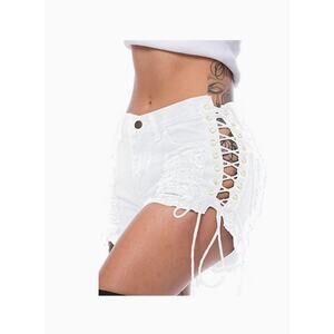 Cute, Sexy, Comfortable, Casual, Stylish, Streetwear Lace Up Shorts - White M